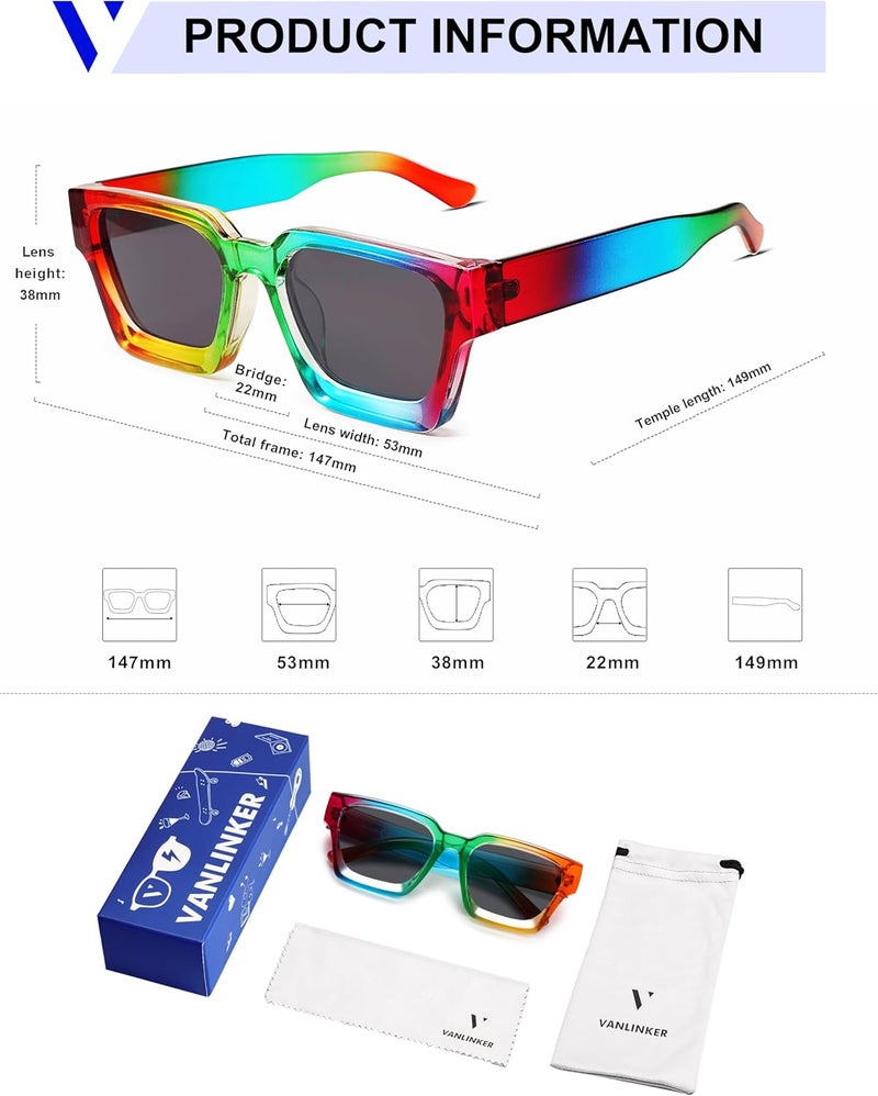 VANLINKER Thick Square Sunglasses for Men Women Retro Chunky Rectangle Shades UV400 Protection VL9731 - Image 5